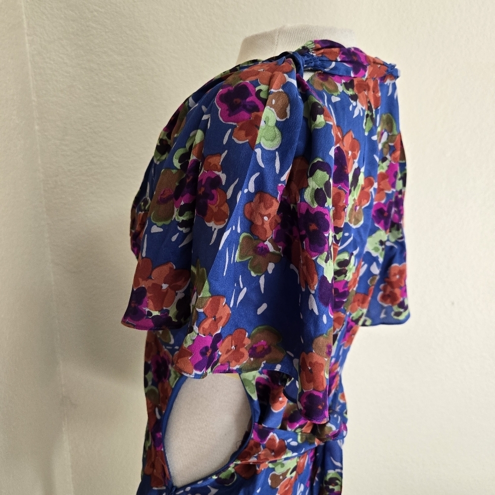Girls from Savoy Silk Flutter Dayflower Blouse Top Size 10 Blue ANTHROPOLOGIE - Picture 4 of 7
